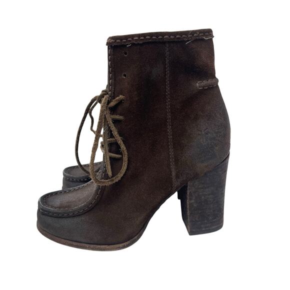 Frye Brown Suede Distressed Parker Moc Short Lace Up Ankle Boots Womens 6.5 - Picture 5 of 8